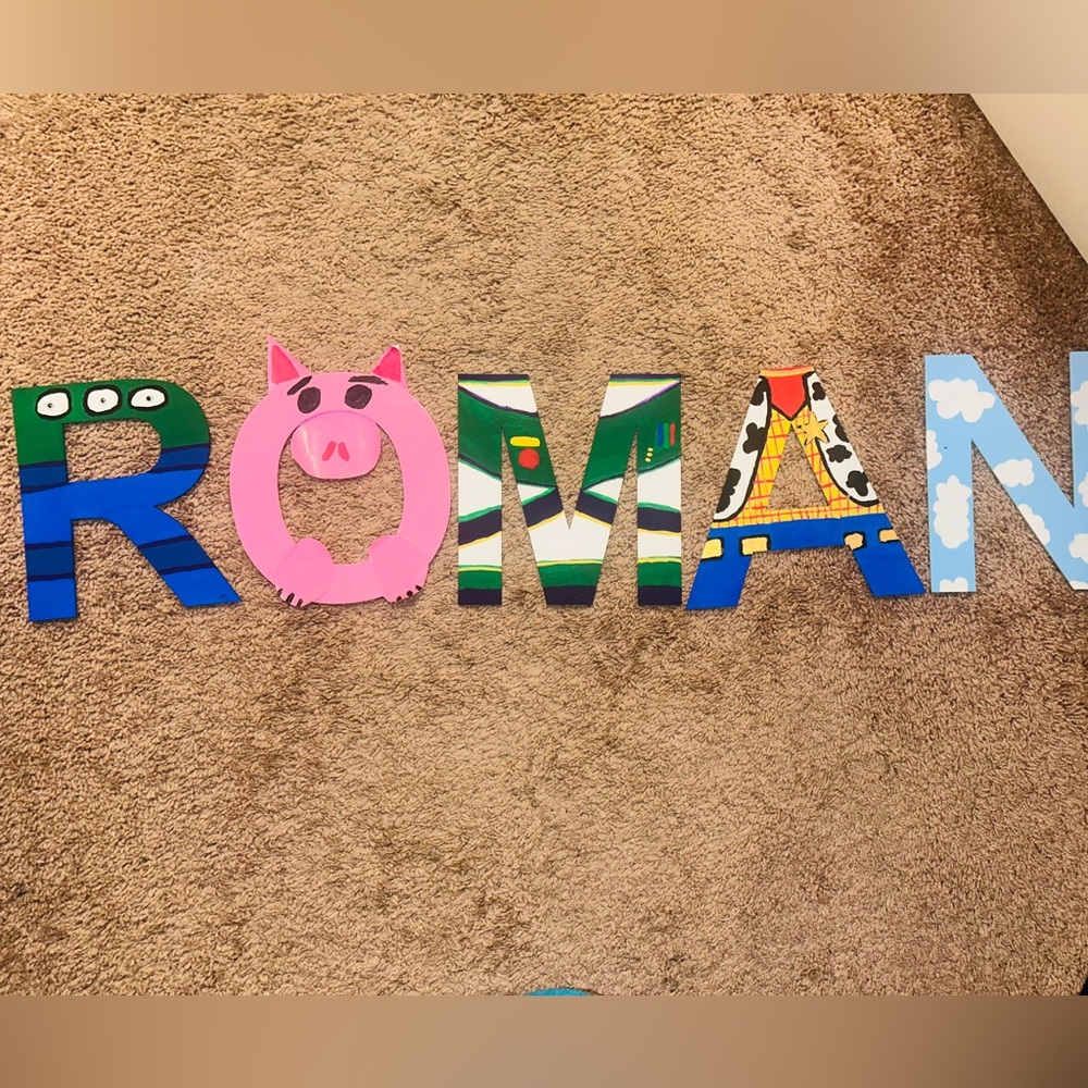 Toy Story or Superhero theme hand painted letters for wall name Batman flash